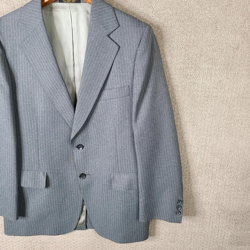 Vintage Richman Brothers Jacket Mens 40S Gray Striped‎ Blazer 70s 2 Button Coat
